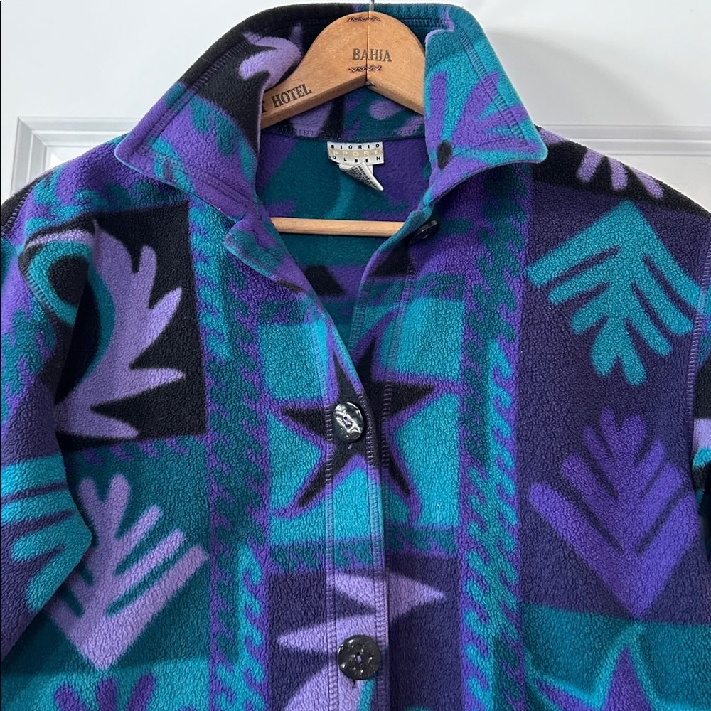 Sigrid Olsen Color Block Abstract Botanical Fleece Jacket Sz XS w MEASUREMENTS